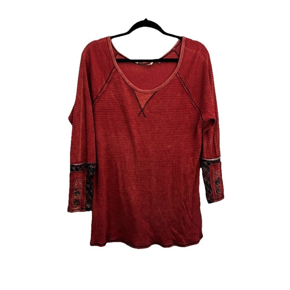 Soft Surroundings Waffle Knit Long Sleeve Shirt Cranberry Size Large